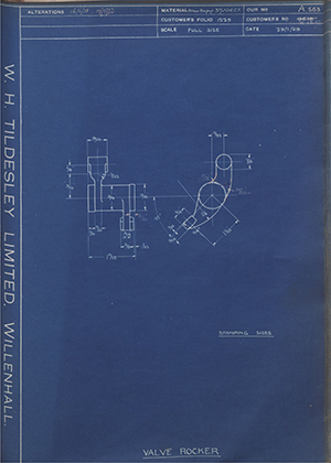 Riley (Coventry) LTD 9E18 / R1392 Valve Rocker WH Tildesley Forging Technical Drawing