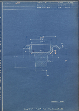 Riley (Coventry) LTD 9E266 Clutch Centre Plate Boss WH Tildesley Forging Technical Drawing