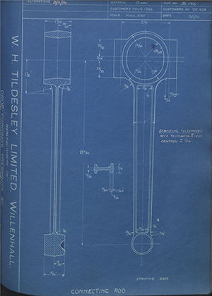 Riley (Coventry) LTD 9E439 Connecting Rod WH Tildesley Forging Technical Drawing