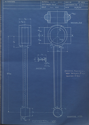 Riley (Coventry) LTD 9E7 Connecting Rod WH Tildesley Forging Technical Drawing