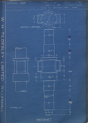 Riley (Coventry) LTD 9G233 Mainshaft WH Tildesley Forging Technical Drawing