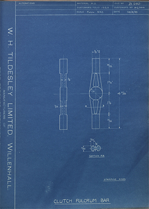 Riley (Coventry) LTD 9G344 Clutch Fulcrum Bar WH Tildesley Forging Technical Drawing