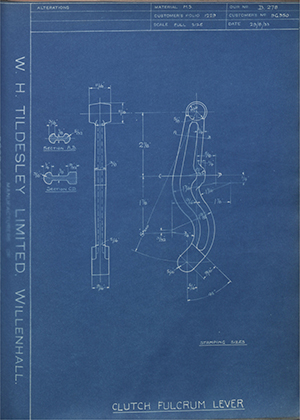 Riley (Coventry) LTD 9G350 Clutch Fulcrum Lever WH Tildesley Forging Technical Drawing