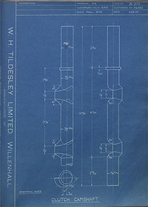 Riley (Coventry) LTD 9G352 Clutch Camshaft WH Tildesley Forging Technical Drawing