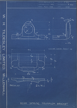 Riley (Coventry) LTD A1664 Rear Spring Trunnion Bracket WH Tildesley Forging Technical Drawing