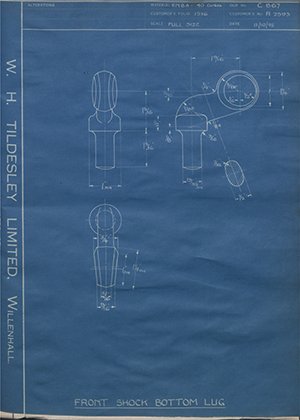 Riley (Coventry) LTD A2593 Front Shock Bottom Lug WH Tildesley Forging Technical Drawing