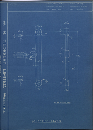 Riley (Coventry) LTD A3717 Selection Lever WH Tildesley Forging Technical Drawing