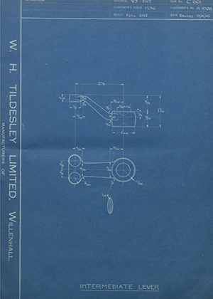 Riley (Coventry) LTD A4708 Intermediate Lever WH Tildesley Forging Technical Drawing