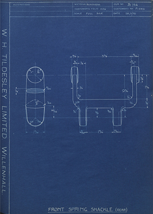 Riley (Coventry) LTD A5931 Front Spring Shackle (Rear) WH Tildesley Forging Technical Drawing