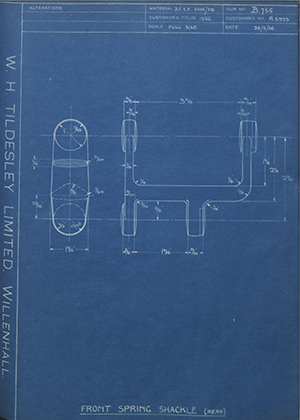 Riley (Coventry) LTD A5933 Front Spring Shackle (Rear) WH Tildesley Forging Technical Drawing