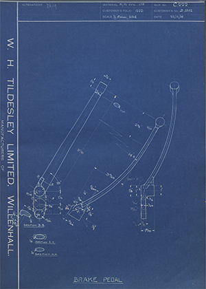 Riley (Coventry) LTD D5302 Brake Pedal WH Tildesley Forging Technical Drawing