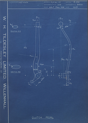 Riley (Coventry) LTD D5303 Clutch Pedal WH Tildesley Forging Technical Drawing