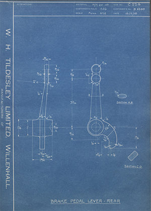 Riley (Coventry) LTD D5305 Brake Pedal Lever - Rear WH Tildesley Forging Technical Drawing