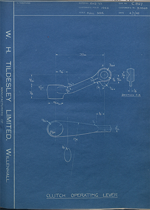 Riley (Coventry) LTD D5569 Clutch Operator Lever WH Tildesley Forging Technical Drawing