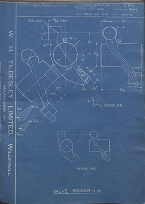 Riley (Coventry) LTD R1417 / 166228 Valve Rocker - LH WH Tildesley Forging Technical Drawing