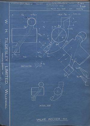 Riley (Coventry) LTD R1418 / 166227 Valve Rocker - RH WH Tildesley Forging Technical Drawing