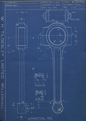 Riley (Coventry) LTD R151-2 Connecting Rod WH Tildesley Forging Technical Drawing