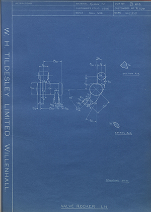 Riley (Coventry) LTD R523 Valve Rocker - LH WH Tildesley Forging Technical Drawing