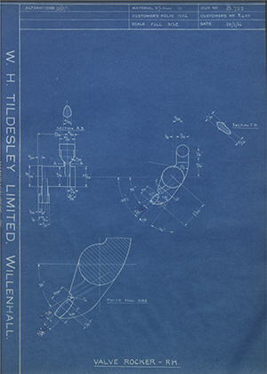 Riley (Coventry) LTD R643 Valve Rocker - RH WH Tildesley Forging Technical Drawing