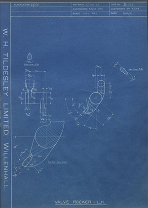 Riley (Coventry) LTD R644 Valve Rocker - LH WH Tildesley Forging Technical Drawing