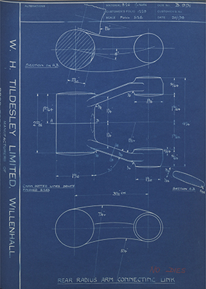 Riley (Coventry) LTD  Rear Radius Arm Connecting Link WH Tildesley Forging Technical Drawing