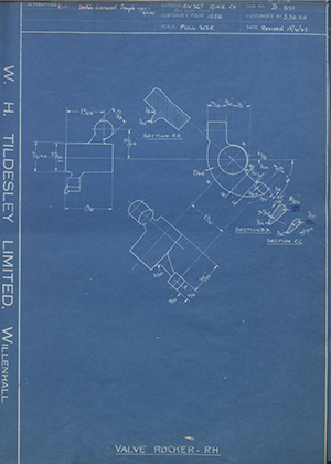 Riley (Coventry) LTD S38 RH Valve Rocker - RH WH Tildesley Forging Technical Drawing