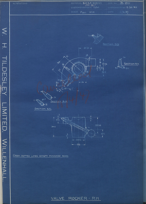 Riley (Coventry) LTD S38RH Valve Rocker - RH WH Tildesley Forging Technical Drawing