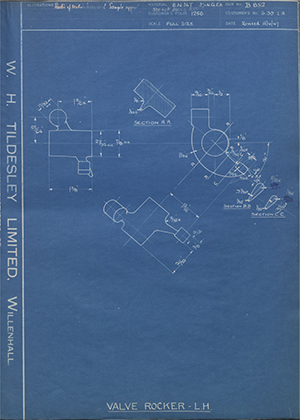 Riley (Coventry) LTD S39LH Valve Rocker - LH WH Tildesley Forging Technical Drawing