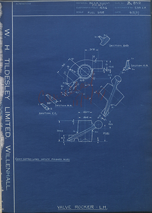 Riley (Coventry) LTD S39LH Valve Rocker - LH WH Tildesley Forging Technical Drawing