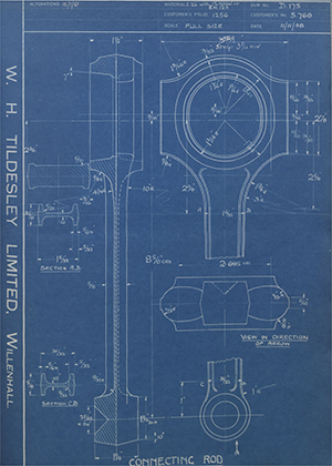 Riley (Coventry) LTD S768 Connecting Rod WH Tildesley Forging Technical Drawing