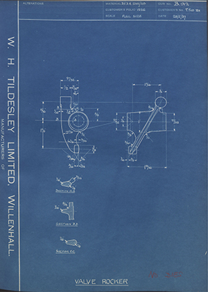 Riley (Coventry) LTD T510RH Valve Rocker WH Tildesley Forging Technical Drawing