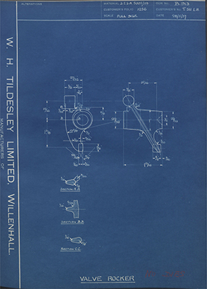 Riley (Coventry) LTD T511LH Valve Rocker WH Tildesley Forging Technical Drawing