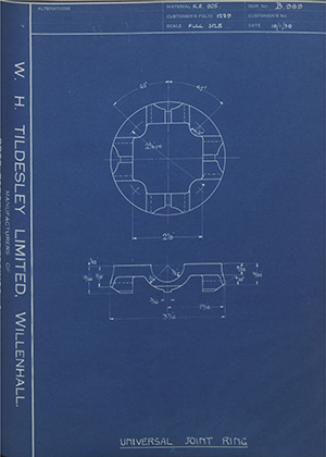 Riley (Coventry) LTD  Universal Joint Ring WH Tildesley Forging Technical Drawing