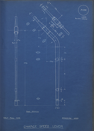 Riley Engine Co 8G111 Change Speed Lever WH Tildesley Forging Technical Drawing