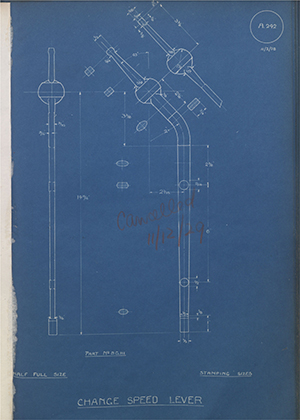 Riley Engine Co 9G111 Change Speed Lever WH Tildesley Forging Technical Drawing