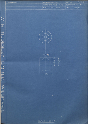 Robert Hudson LTD 3062 Ball Cup WH Tildesley Forging Technical Drawing