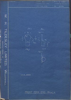 Robert Johnston LTD Belfast RH & LH Front Fork End - RH & LH WH Tildesley Forging Technical Drawing