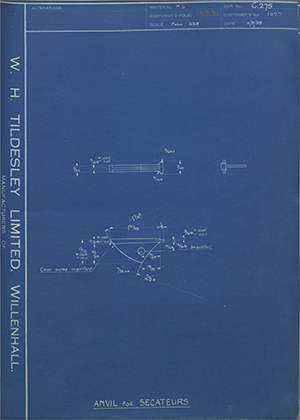 Rolcut LTD 1022 Anvil for Secateurs WH Tildesley Forging Technical Drawing