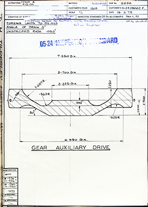 Rolls Royce LTD 0E28062F Gear Auxillary Drive WH Tildesley Forging Technical Drawing