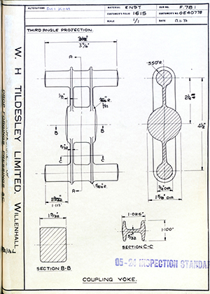 Rolls Royce LTD 0E40778 Coupling Yoke WH Tildesley Forging Technical Drawing