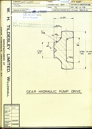 Rolls Royce LTD 0E42438 Gear Hydraulic Pump Drive WH Tildesley Forging Technical Drawing