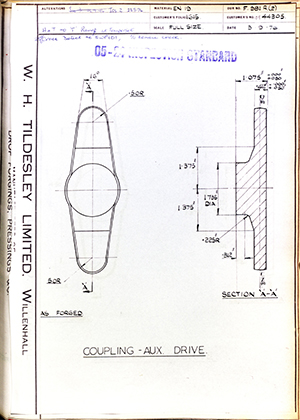 Rolls Royce LTD 44305 Coupling - Aux Drive WH Tildesley Forging Technical Drawing