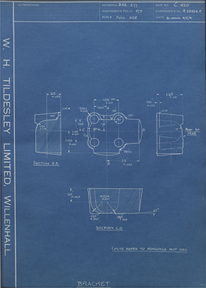 Rolls Royce LTD A59424F Bracket WH Tildesley Forging Technical Drawing