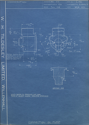 Rolls Royce LTD A59425F Connection - Oil Pump WH Tildesley Forging Technical Drawing