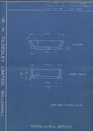 Rolls Royce LTD A59551F Housing for Ball Bearings WH Tildesley Forging Technical Drawing