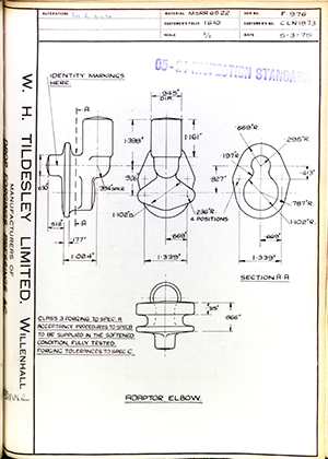 Rolls Royce LTD CLN1873 Adaptor Elbow WH Tildesley Forging Technical Drawing