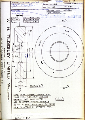 Rolls Royce LTD CV1228F Gear WH Tildesley Forging Technical Drawing