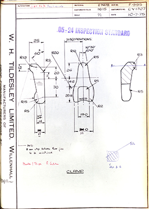 Rolls Royce LTD CV1327 Clamp WH Tildesley Forging Technical Drawing