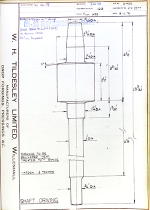 Rolls Royce LTD CV2277 Shaft Driving WH Tildesley Forging Technical Drawing