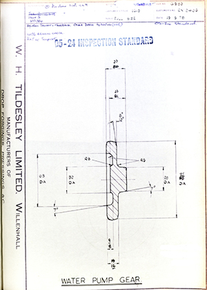 Rolls Royce LTD CV2465 Water Pump Gear WH Tildesley Forging Technical Drawing